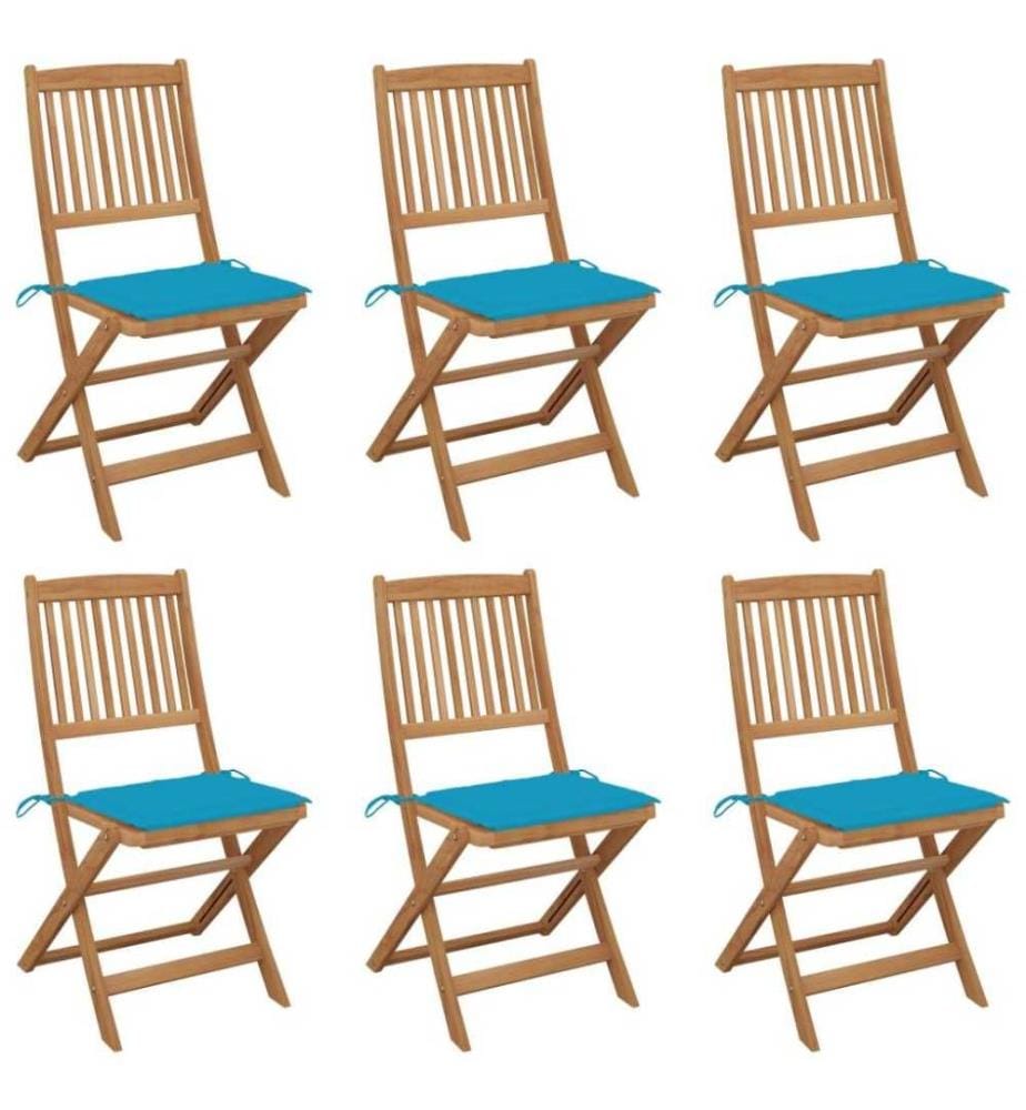 Chaises pliables de jardin 6 pcs avec coussins Bois d'acacia