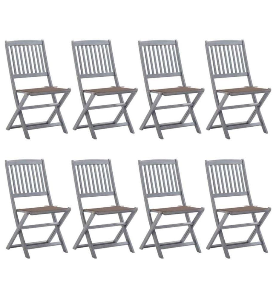 Chaises pliables d'extérieur 8 pcs avec coussins Bois d'acacia