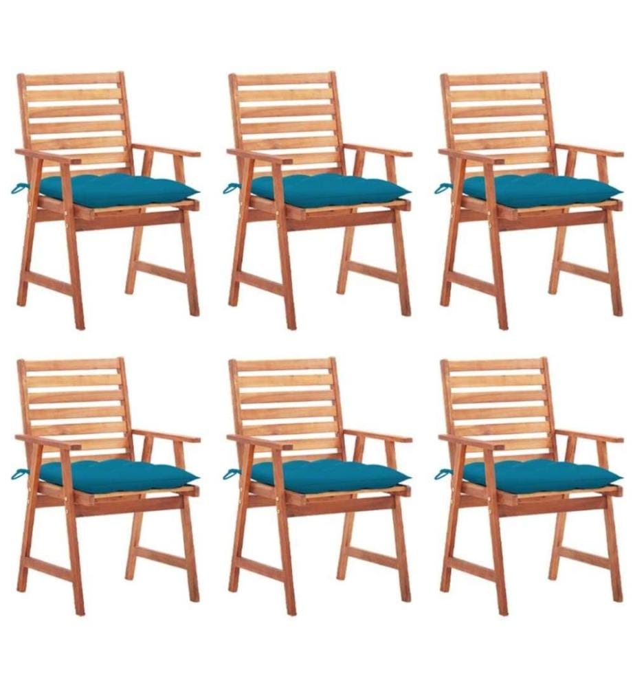 Chaises à dîner d'extérieur 6 pcs avec coussins Acacia massif