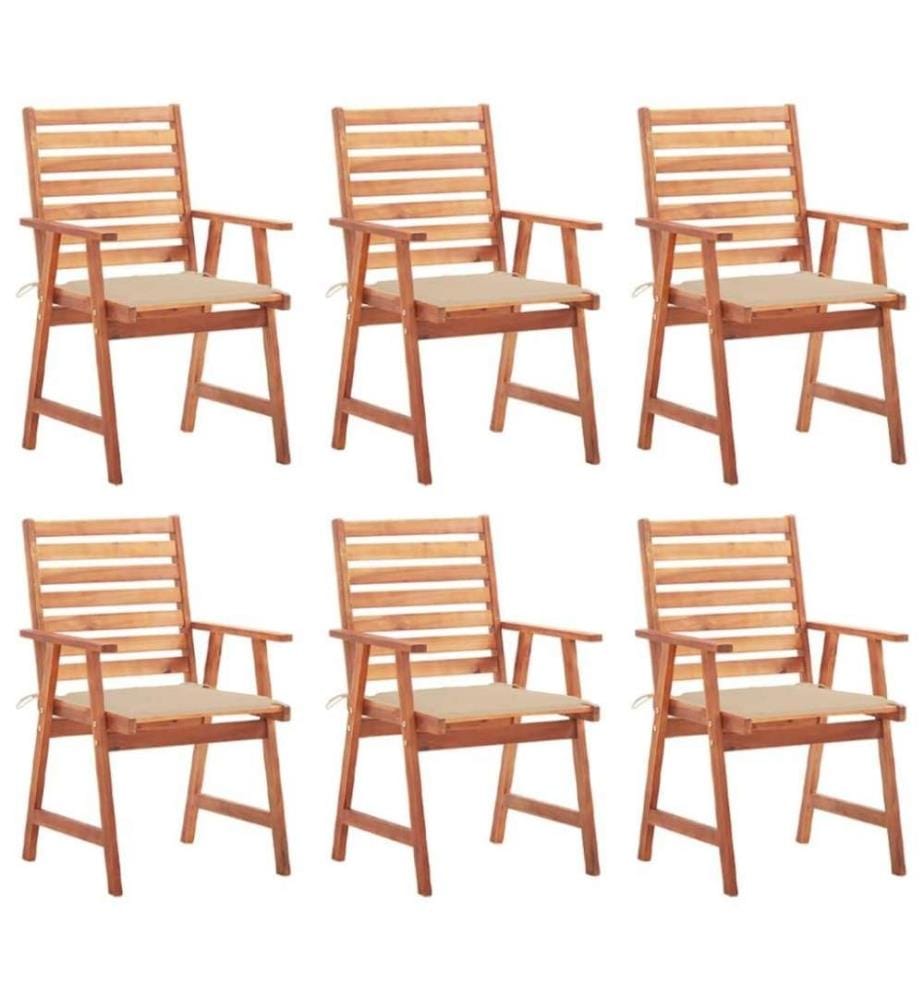 Chaises à dîner d'extérieur 6 pcs avec coussins Acacia massif