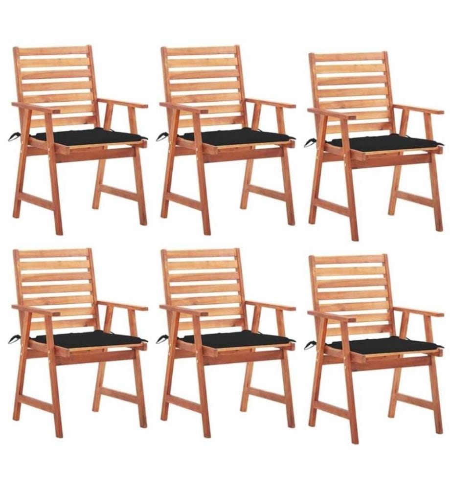 Chaises à dîner d'extérieur 6 pcs avec coussins Acacia massif
