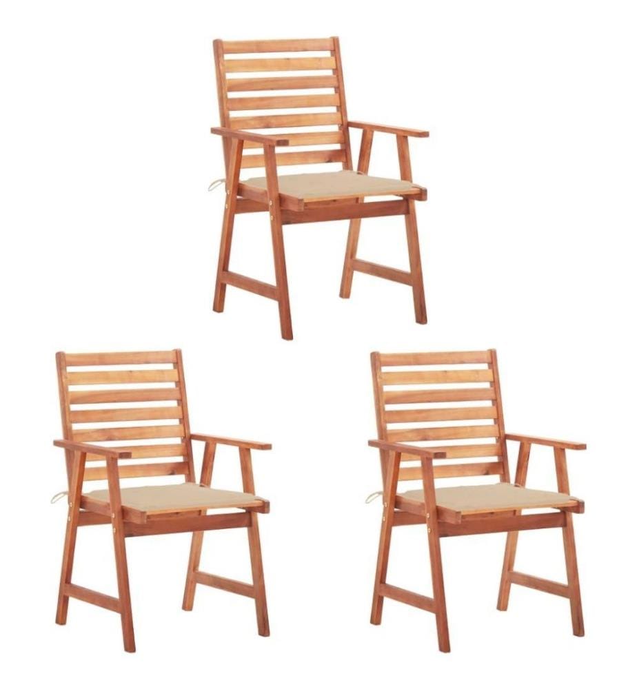 Chaises à dîner d'extérieur 3 pcs avec coussins Acacia massif