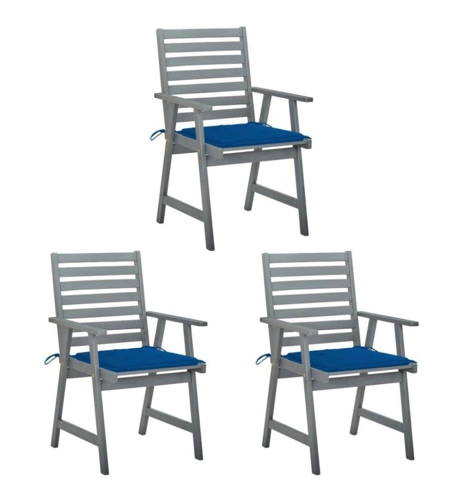 Chaises à dîner d'extérieur 3 pcs avec coussins Acacia massif