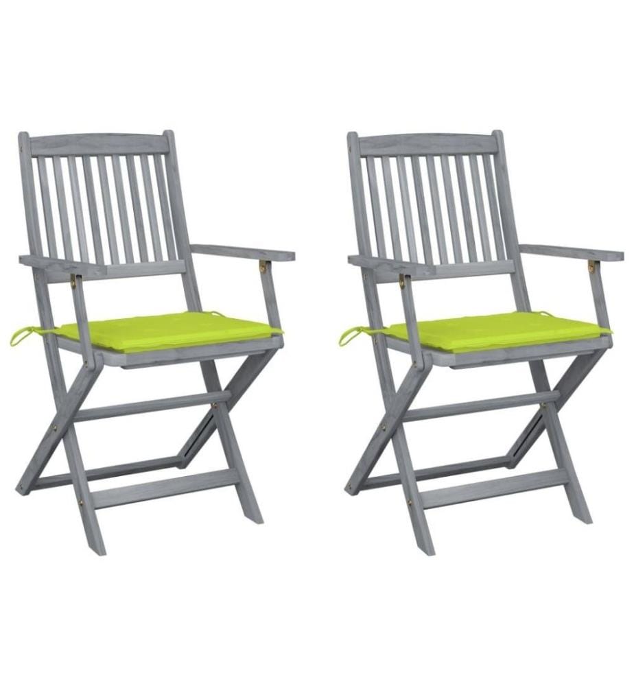 Chaises pliables d'extérieur 2 pcs avec coussins Bois d'acacia