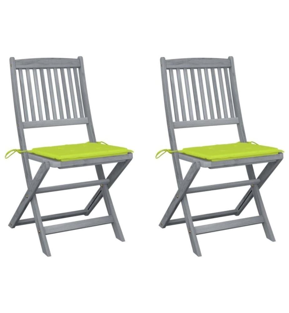 Chaises pliables d'extérieur 2 pcs avec coussins Bois d'acacia