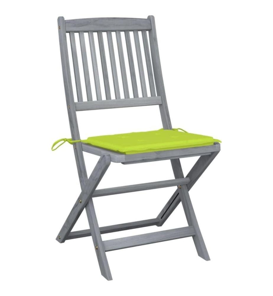 Chaises pliables d'extérieur 2 pcs avec coussins Bois d'acacia
