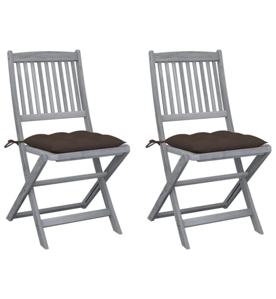 Chaises pliables d'extérieur 2 pcs avec coussins Bois d'acacia