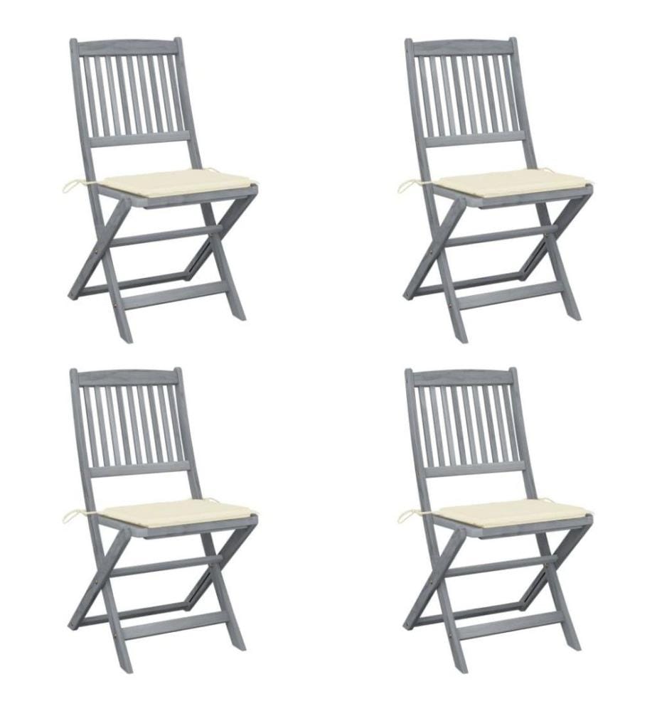Chaises pliables d'extérieur 4 pcs avec coussins Bois d'acacia