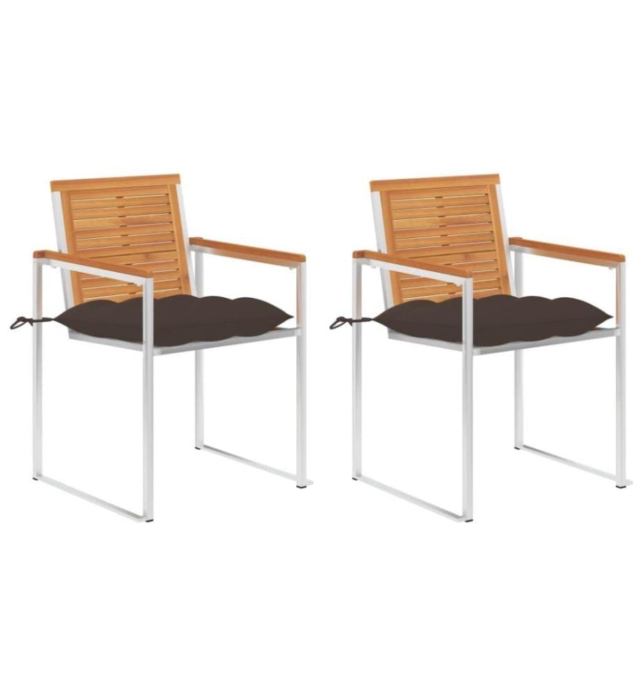 Chaises de jardin avec coussins 2 pcs Acacia solide et acier
