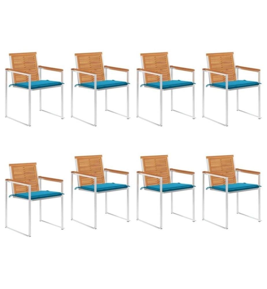 Chaises de jardin 8 pcs avec coussins Bois d'acacia solide