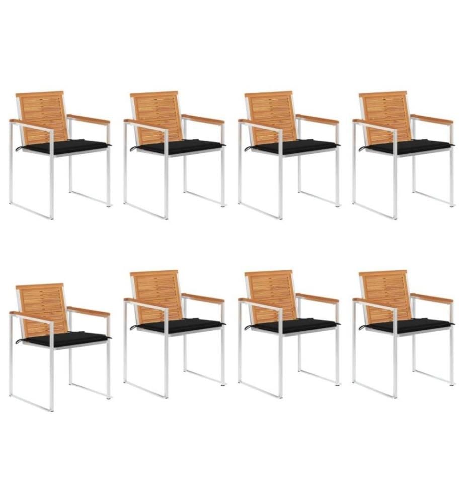 Chaises de jardin 8 pcs avec coussins Bois d'acacia solide