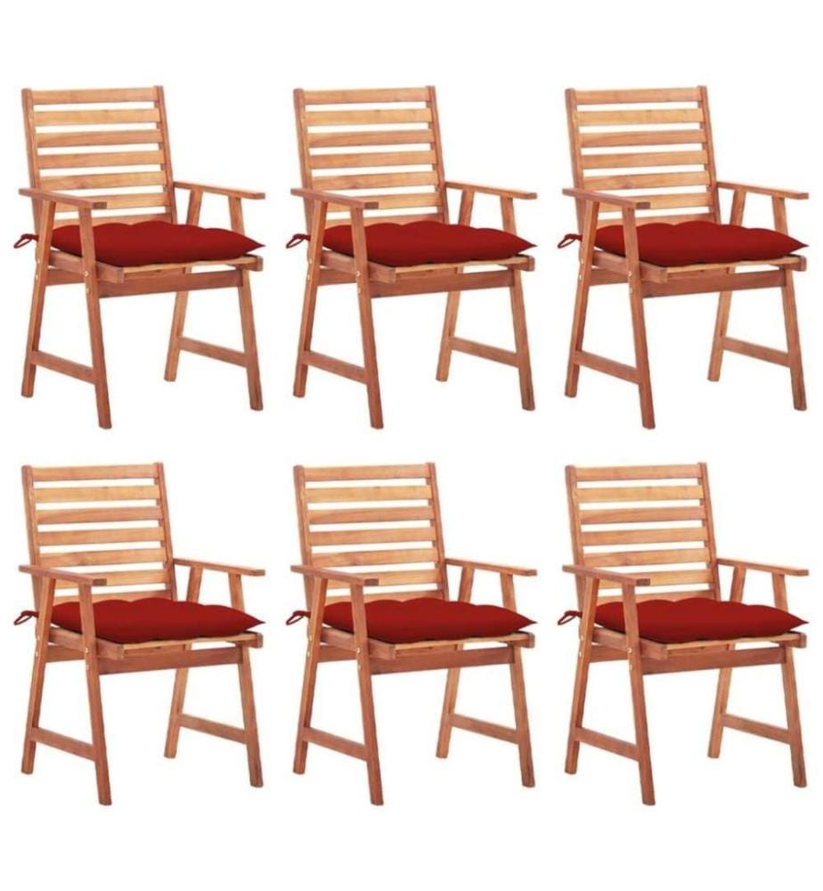 Chaises à dîner d'extérieur 6 pcs avec coussins Acacia massif
