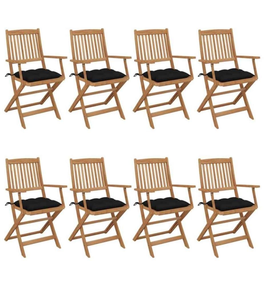 Chaises pliables de jardin 8 pcs avec coussins Bois d'acacia
