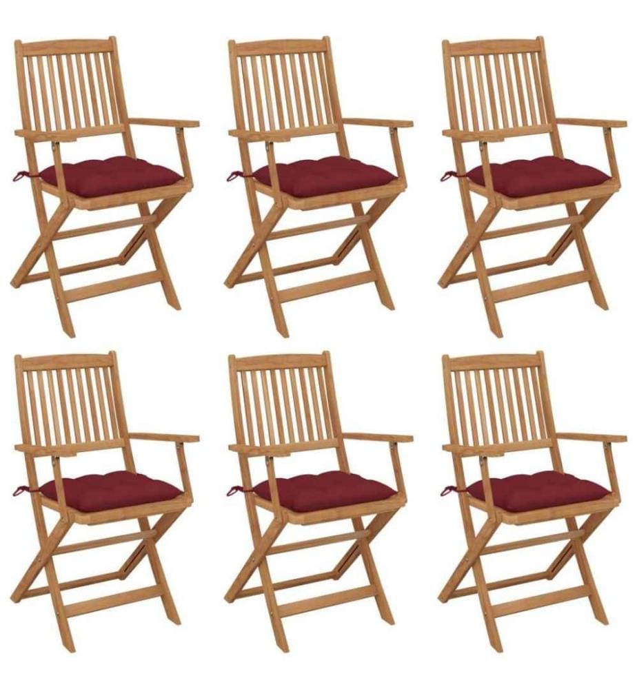 Chaises pliables de jardin 6 pcs avec coussins Bois d'acacia
