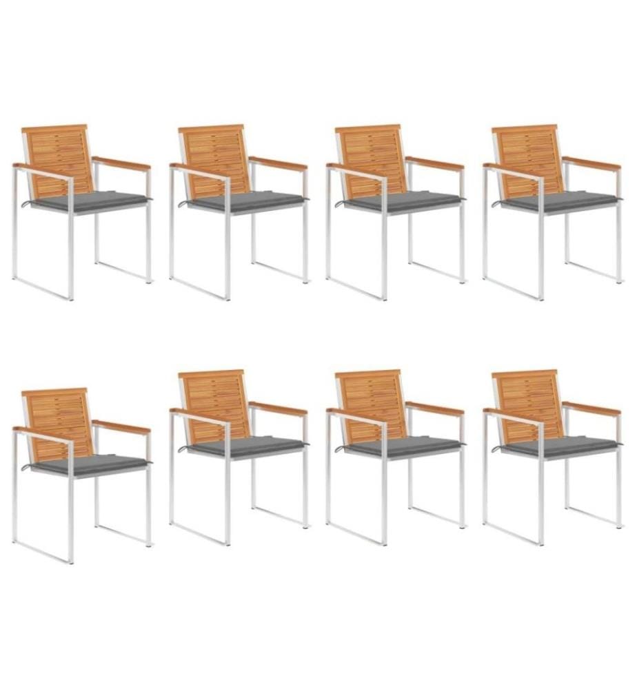 Chaises de jardin 8 pcs avec coussins Bois d'acacia solide