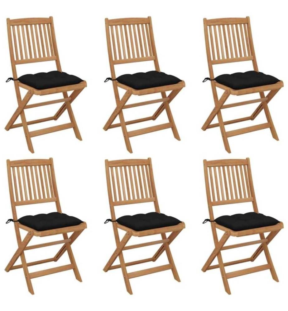 Chaises pliables de jardin 6 pcs avec coussins Bois d'acacia