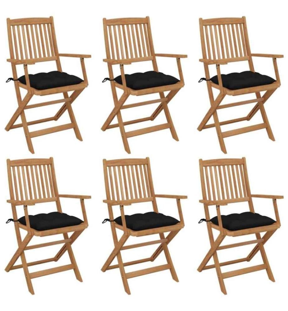 Chaises pliables de jardin 6 pcs avec coussins Bois d'acacia
