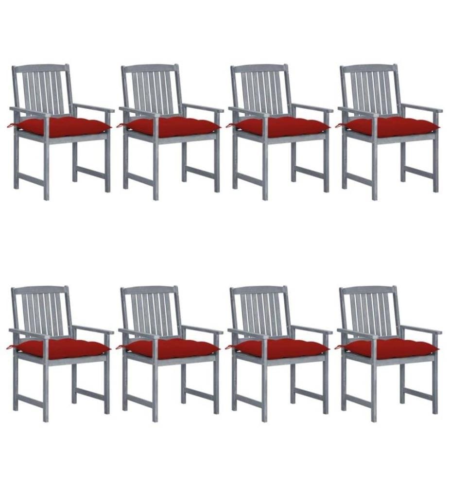 Chaises de jardin avec coussins 8 pcs Bois d'acacia solide Gris