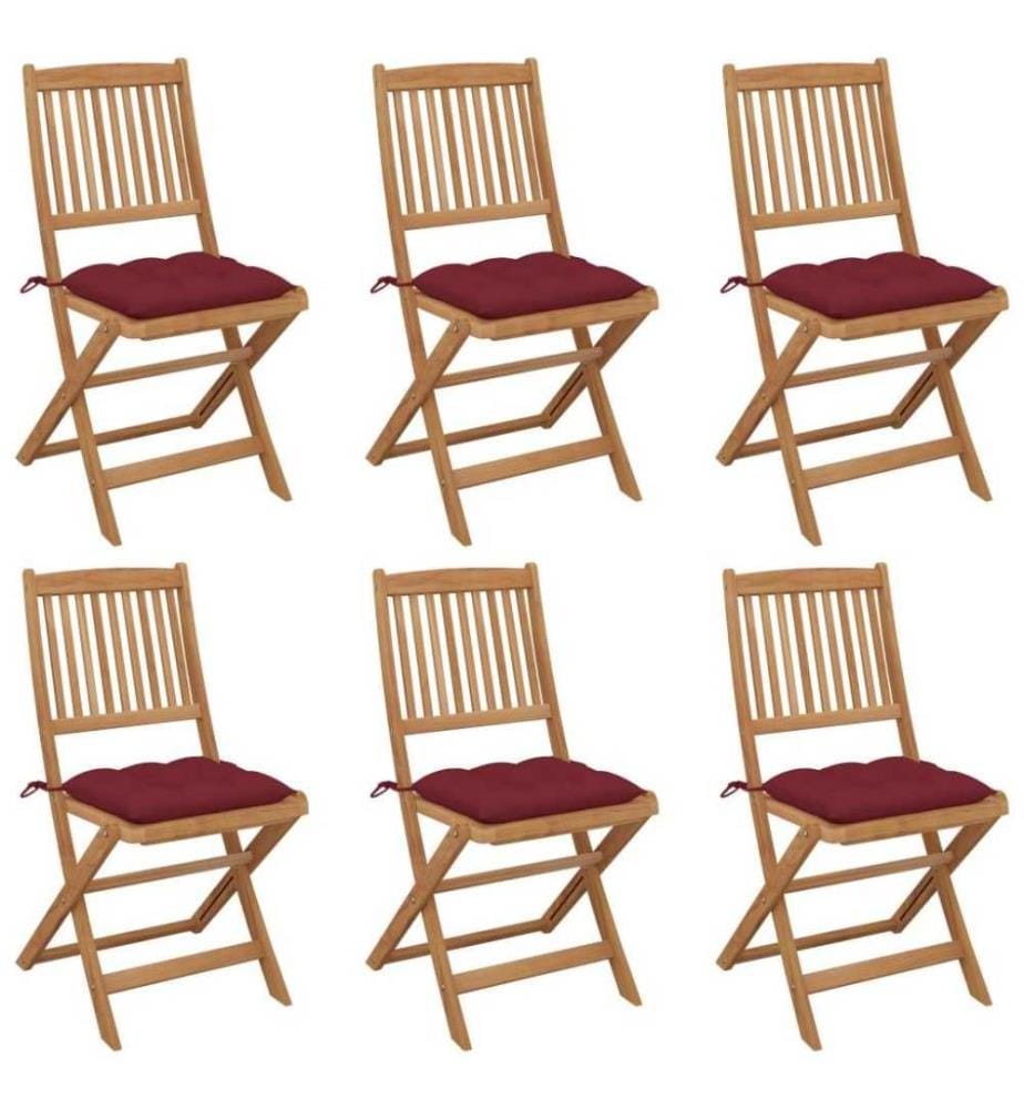 Chaises pliables de jardin 6 pcs avec coussins Bois d'acacia