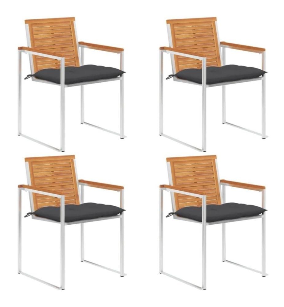 Chaises de jardin 4 pcs avec coussins Bois d'acacia massif