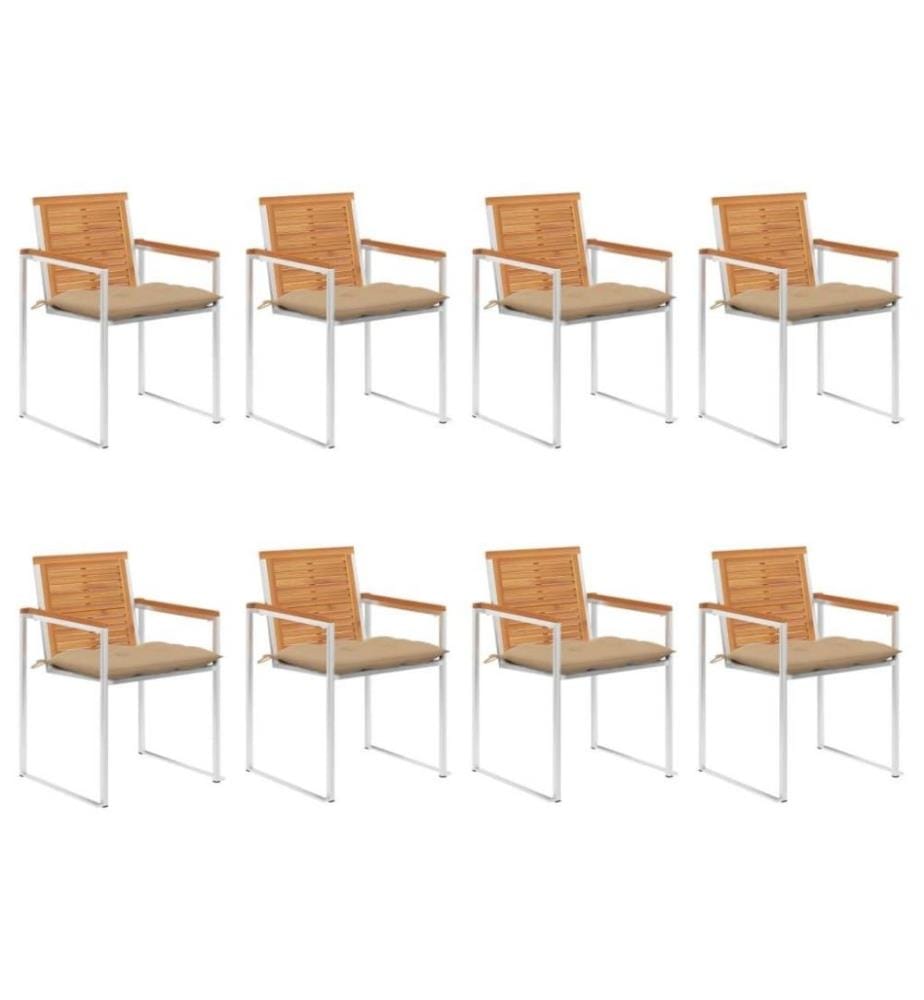 Chaises de jardin 8 pcs avec coussins Bois d'acacia solide