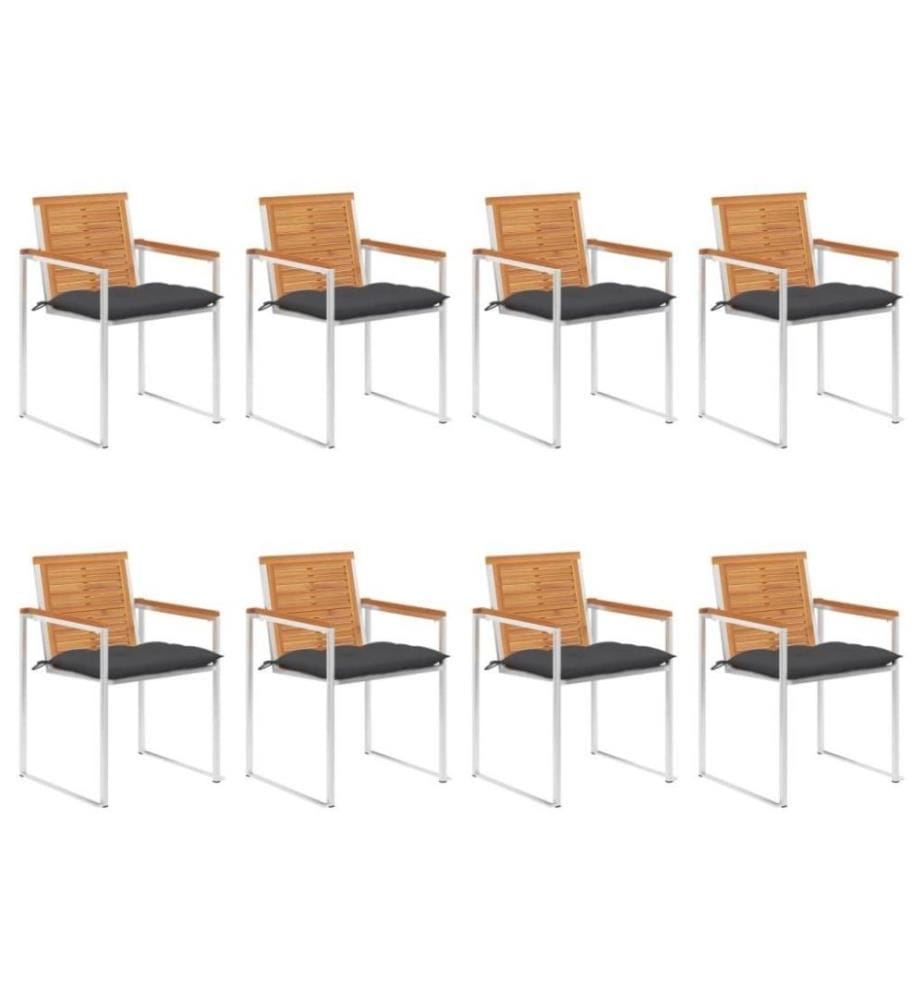 Chaises de jardin 8 pcs avec coussins Bois d'acacia solide