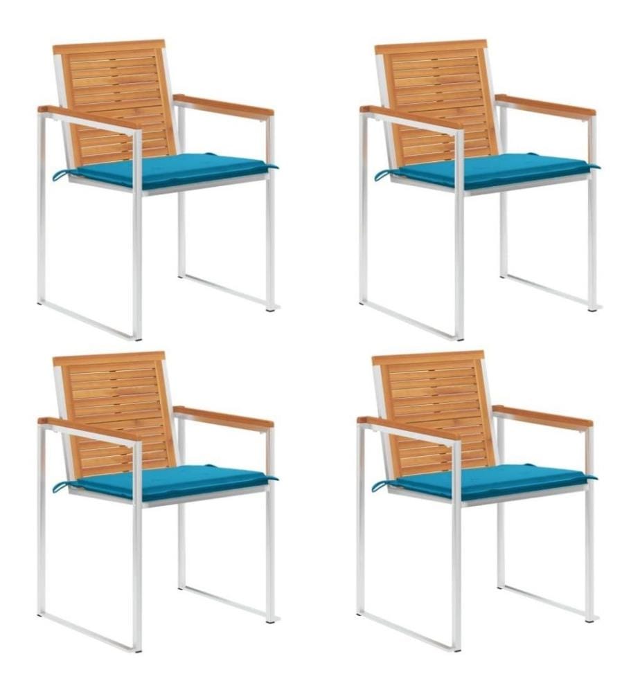 Chaises de jardin 4 pcs avec coussins Bois d'acacia massif