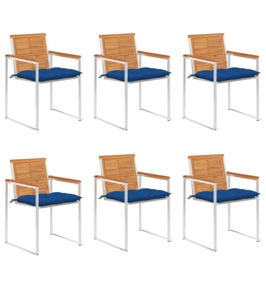 Chaises de jardin 6 pcs avec coussins Bois d'acacia solide