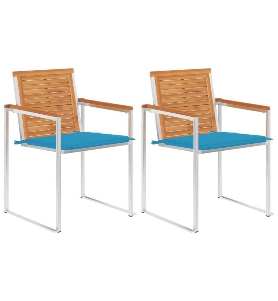 Chaises de jardin avec coussins 2 pcs Acacia solide et acier