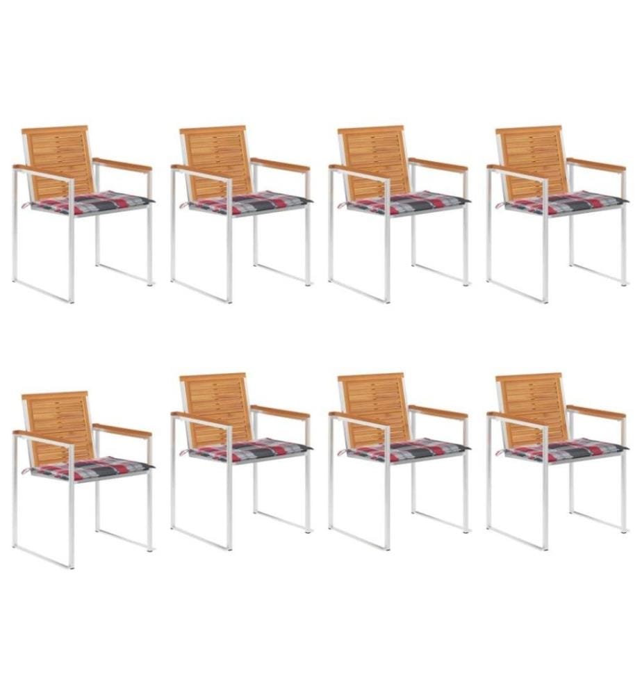 Chaises de jardin 8 pcs avec coussins Bois d'acacia solide