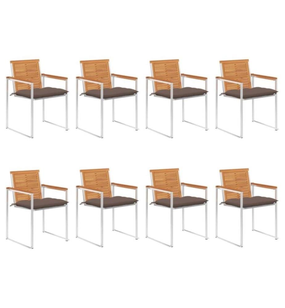 Chaises de jardin 8 pcs avec coussins Bois d'acacia solide