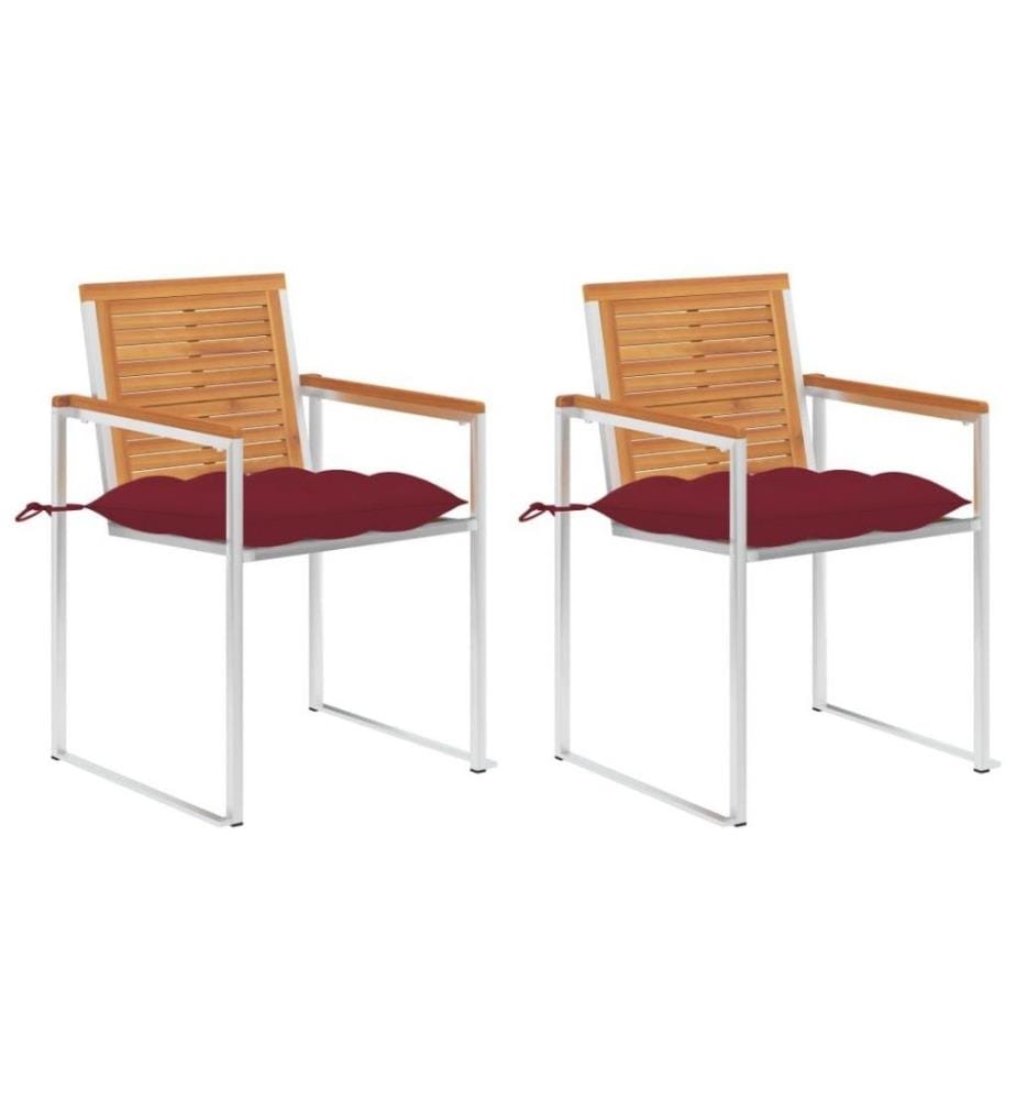 Chaises de jardin avec coussins 2 pcs Acacia solide et acier