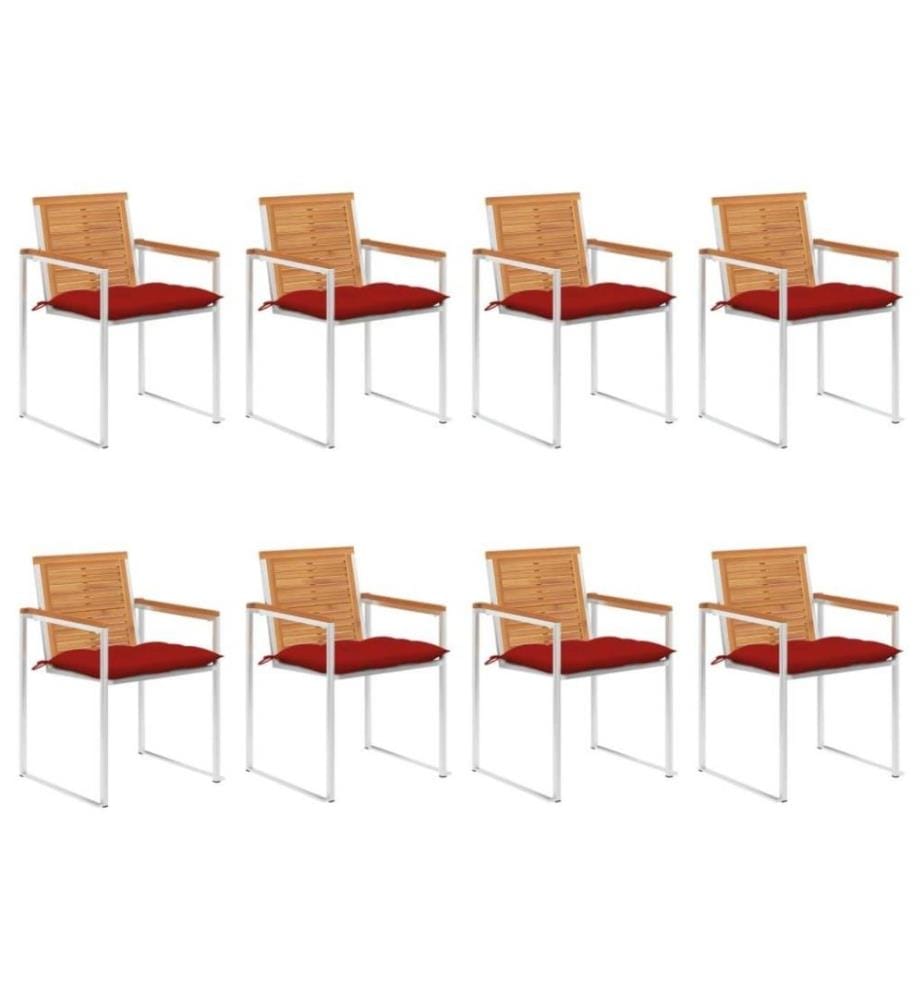 Chaises de jardin 8 pcs avec coussins Bois d'acacia solide