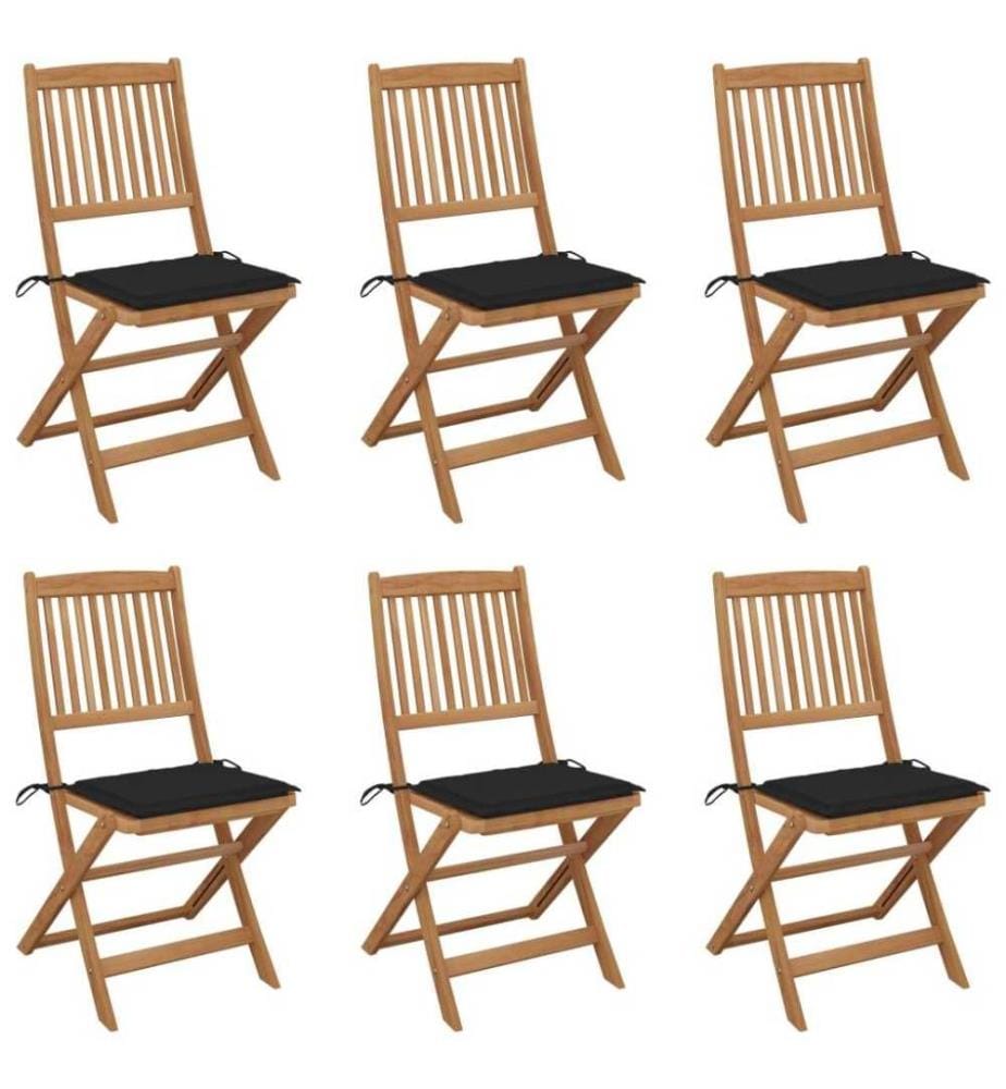 Chaises pliables de jardin 6 pcs avec coussins Bois d'acacia