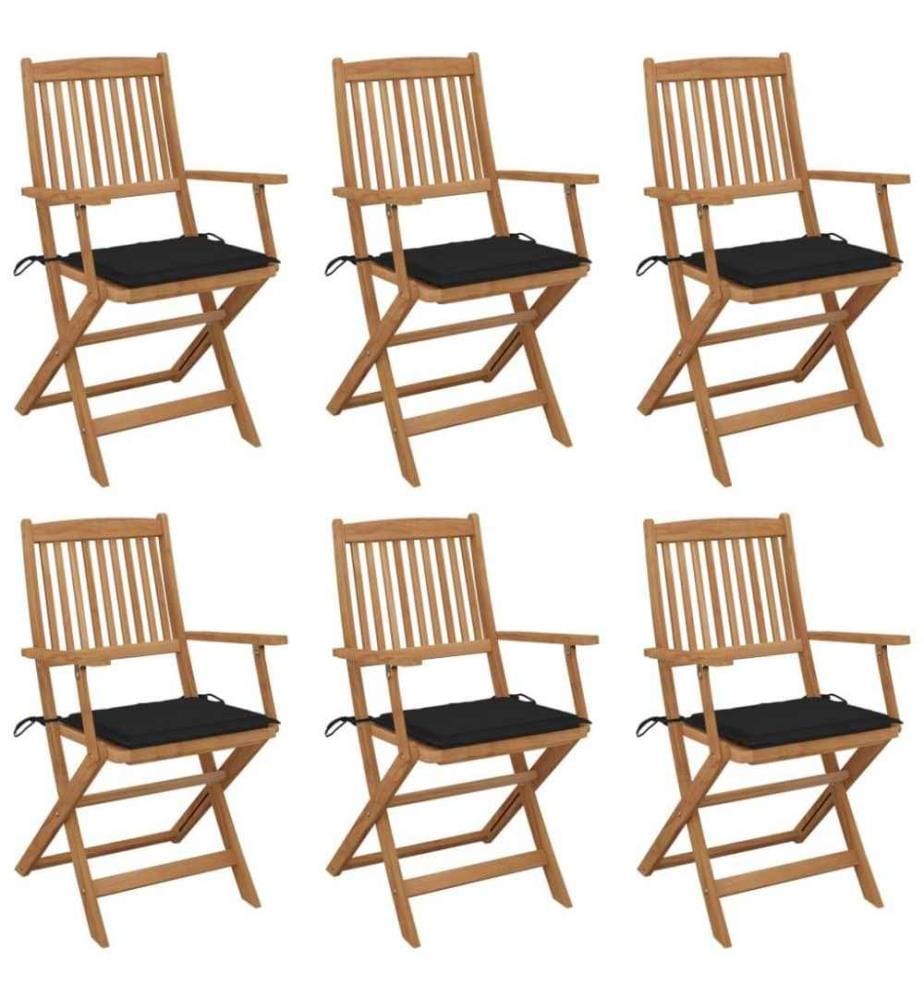Chaises pliables de jardin 6 pcs avec coussins Bois d'acacia