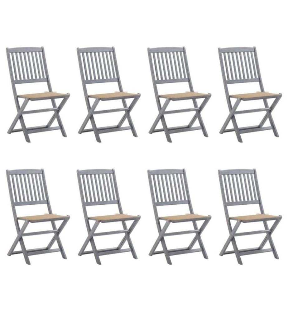 Chaises pliables d'extérieur 8 pcs avec coussins Bois d'acacia