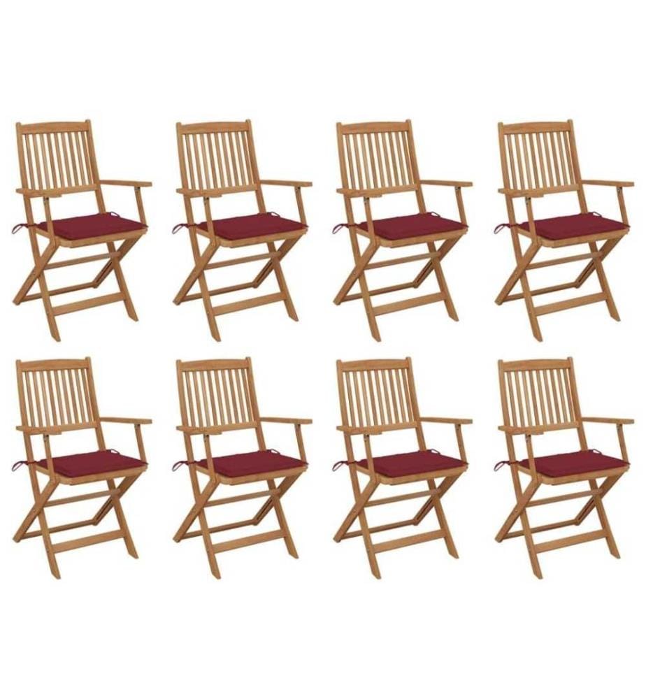 Chaises pliables d'extérieur avec coussins 8 pcs Bois d'acacia