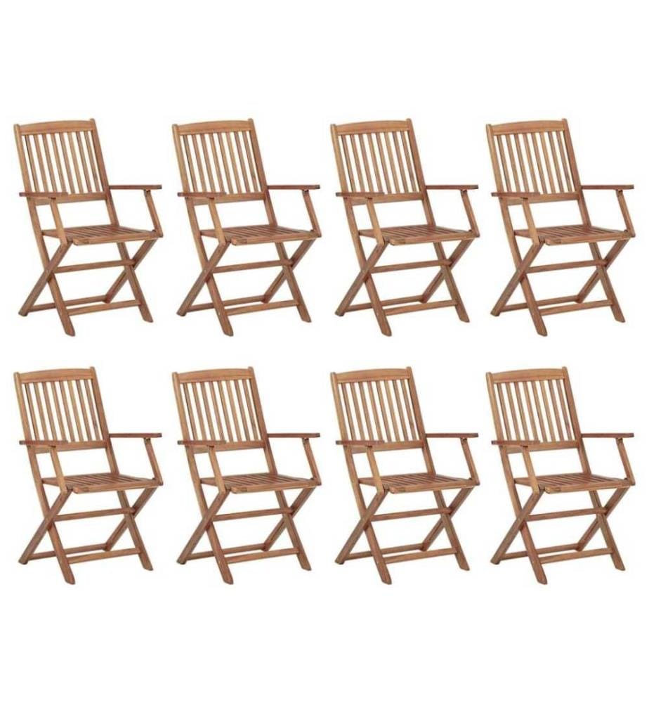 Chaises pliables d'extérieur avec coussins 8 pcs Bois d'acacia