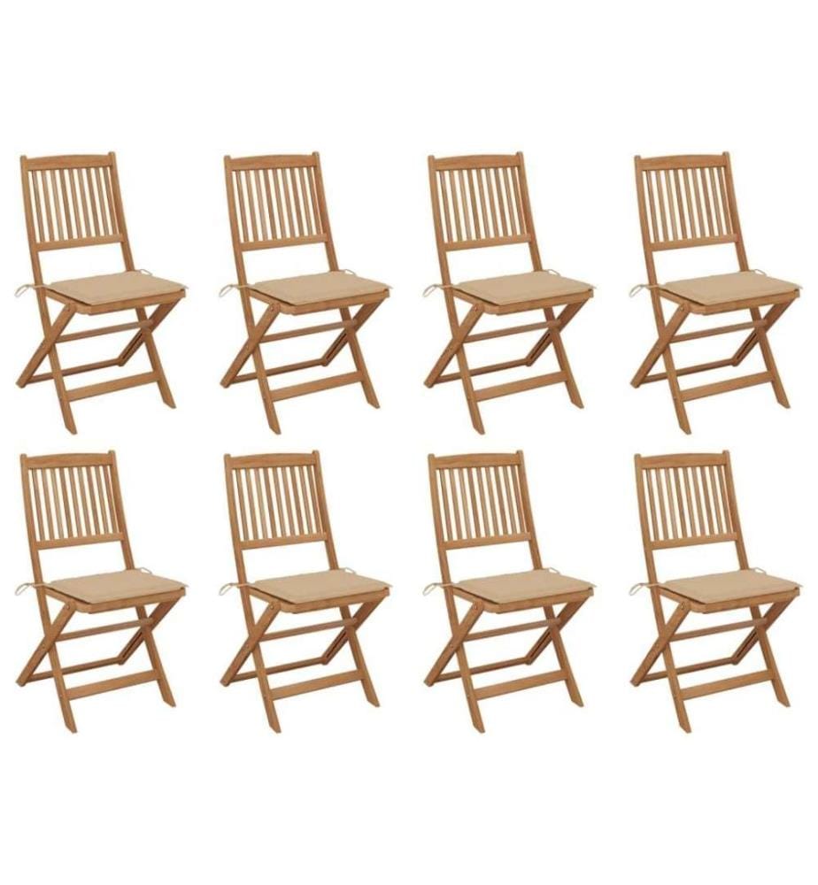 Chaises pliables d'extérieur avec coussins 8 pcs Bois d'acacia