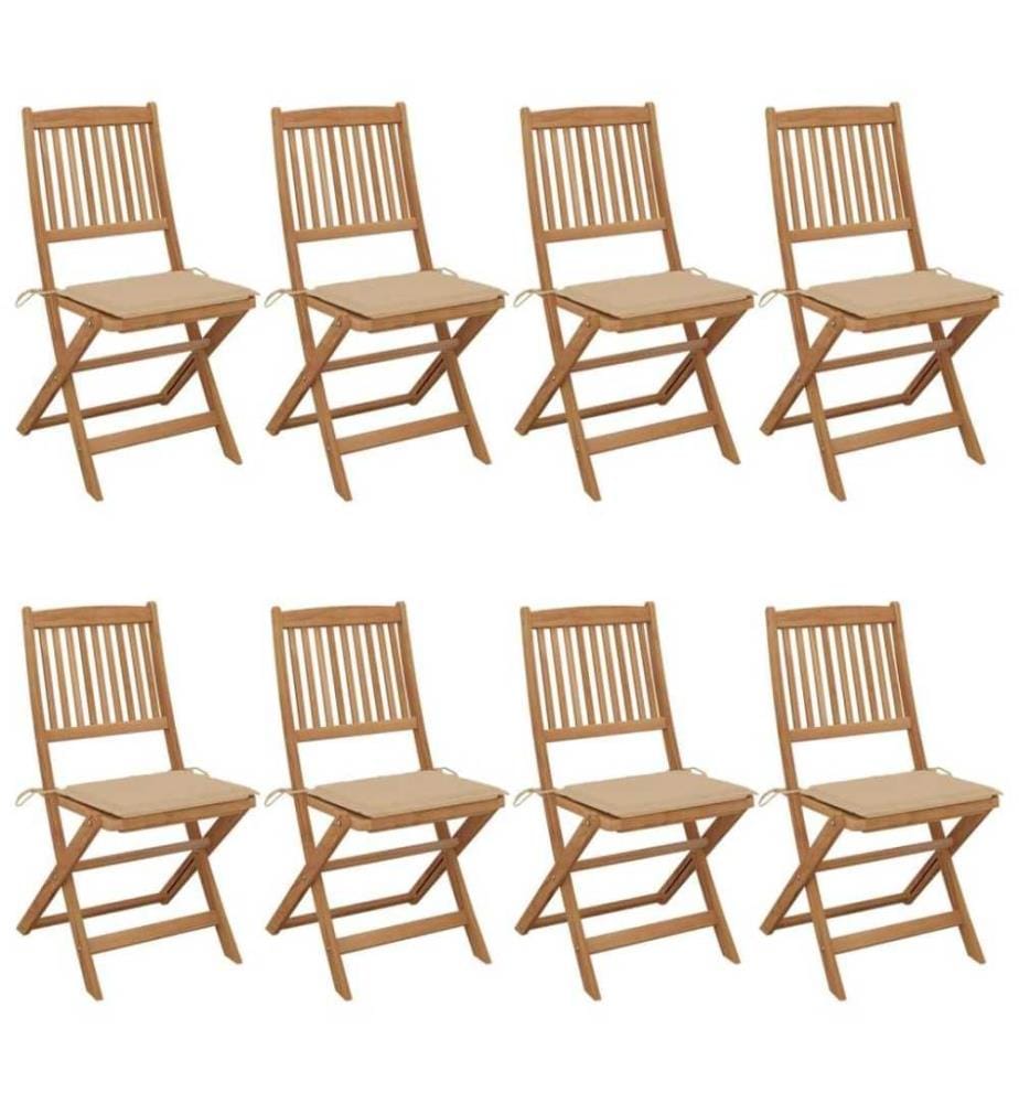 Chaises pliables de jardin 8 pcs avec coussins Bois d'acacia