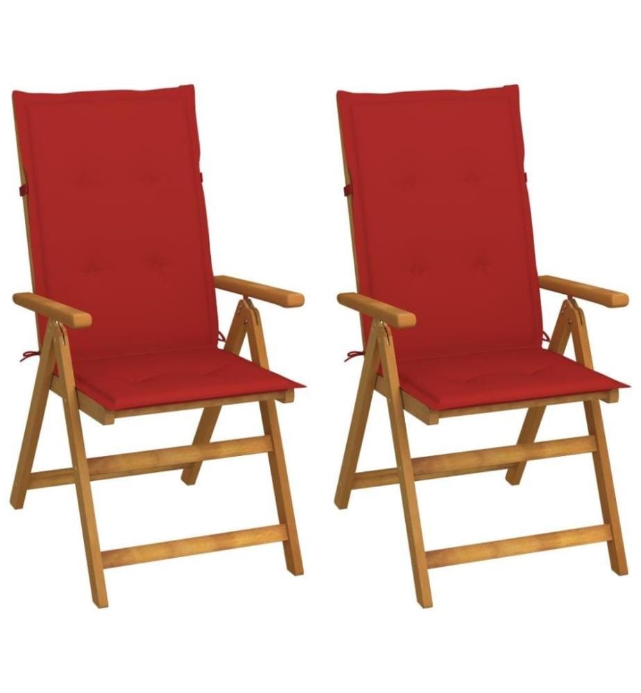 Chaises inclinables de jardin 2 pcs avec coussins Bois d'acacia