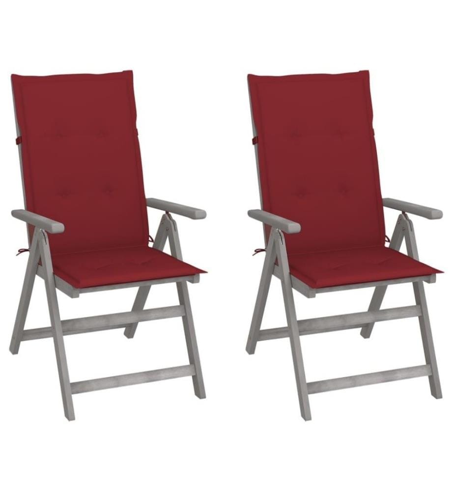 Chaises inclinables de jardin 2 pcs avec coussins Bois d'acacia