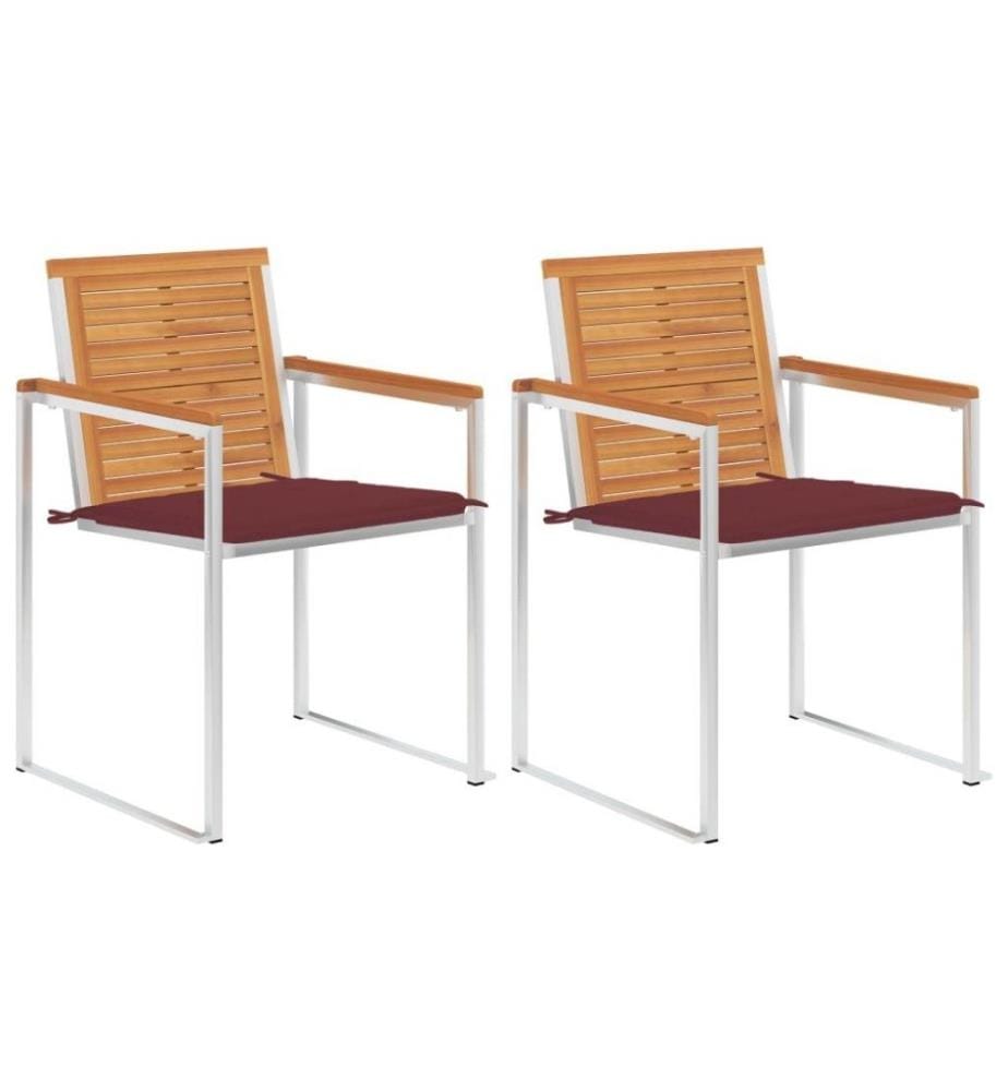 Chaises de jardin avec coussins 2 pcs Acacia solide et acier