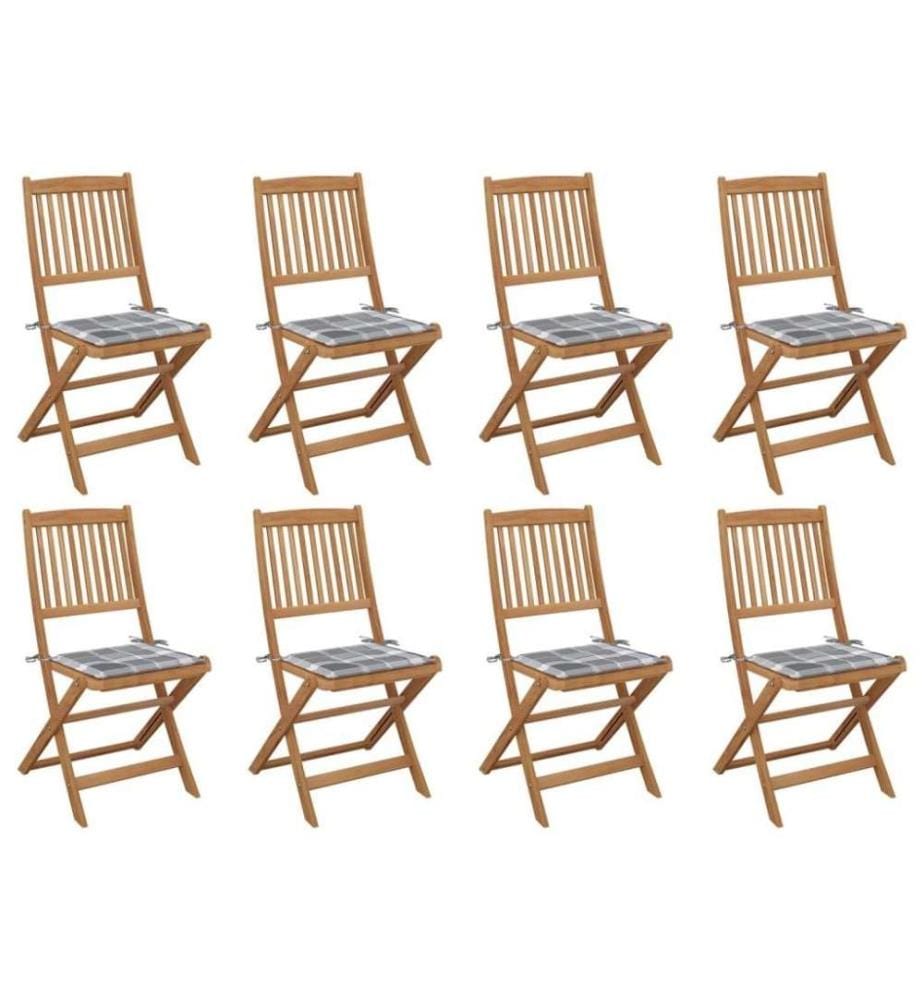 Chaises pliables d'extérieur avec coussins 8 pcs Bois d'acacia
