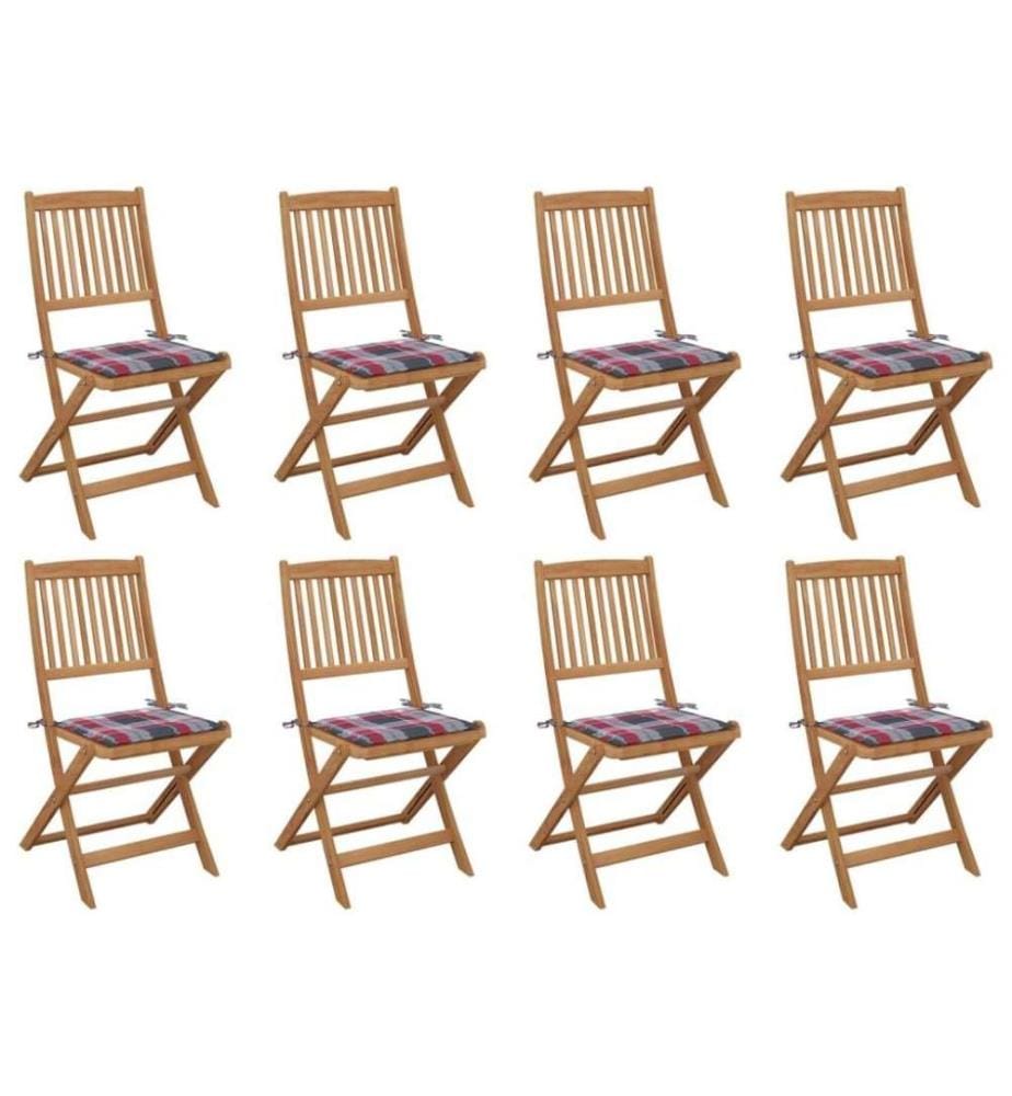 Chaises pliables d'extérieur avec coussins 8 pcs Bois d'acacia
