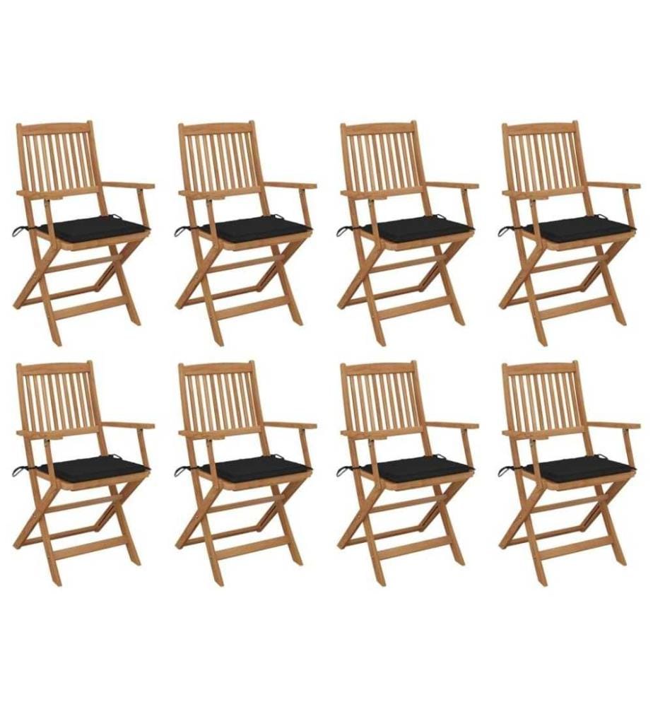 Chaises pliables d'extérieur avec coussins 8 pcs Bois d'acacia