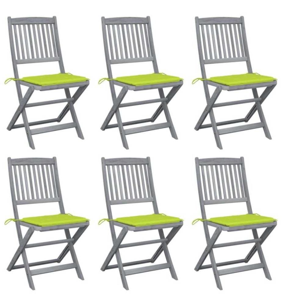 Chaises pliables d'extérieur 6 pcs avec coussins Bois d'acacia