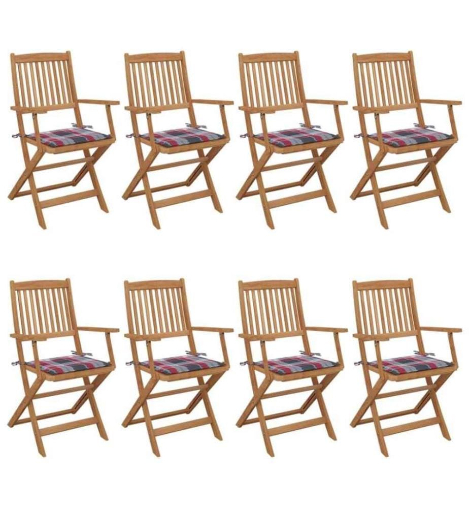 Chaises pliables de jardin 8 pcs avec coussins Bois d'acacia
