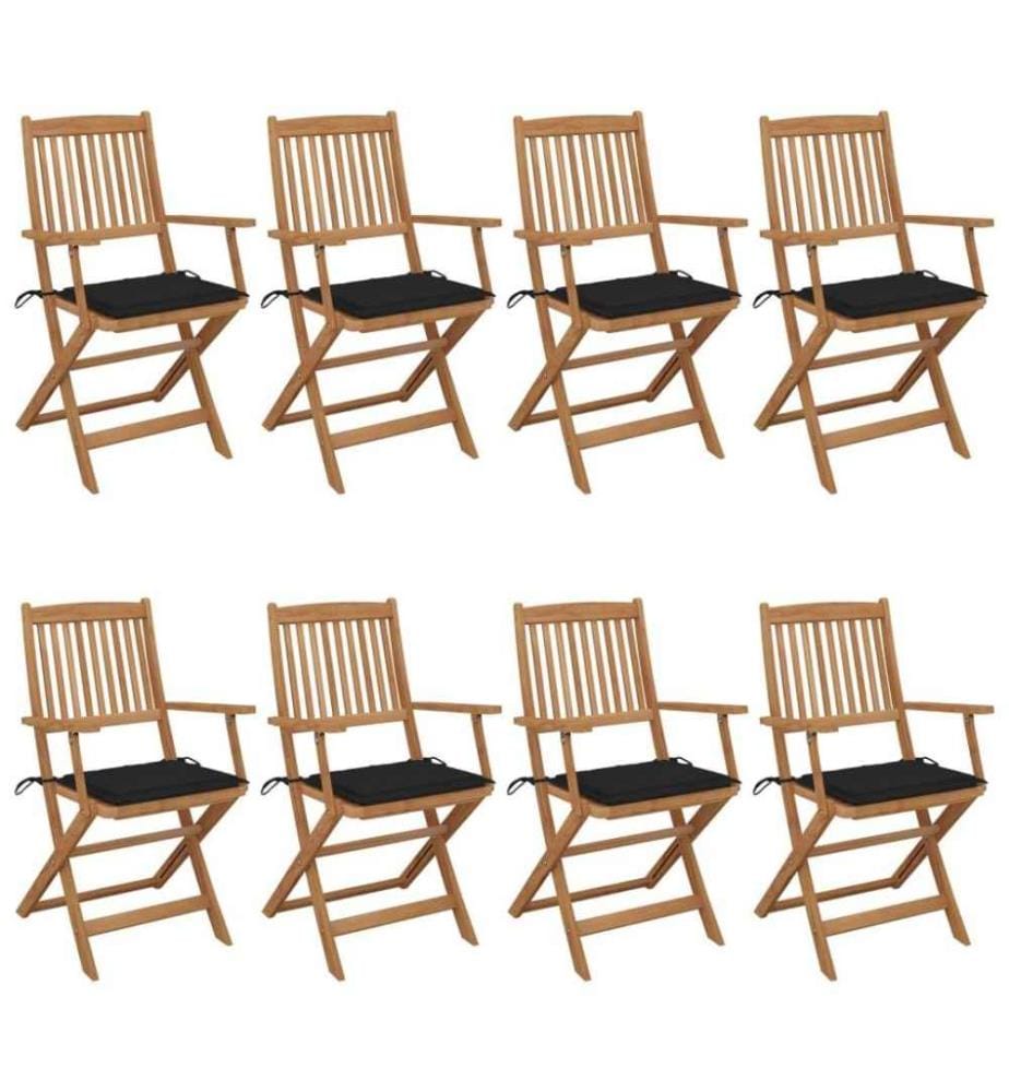 Chaises pliables de jardin 8 pcs avec coussins Bois d'acacia