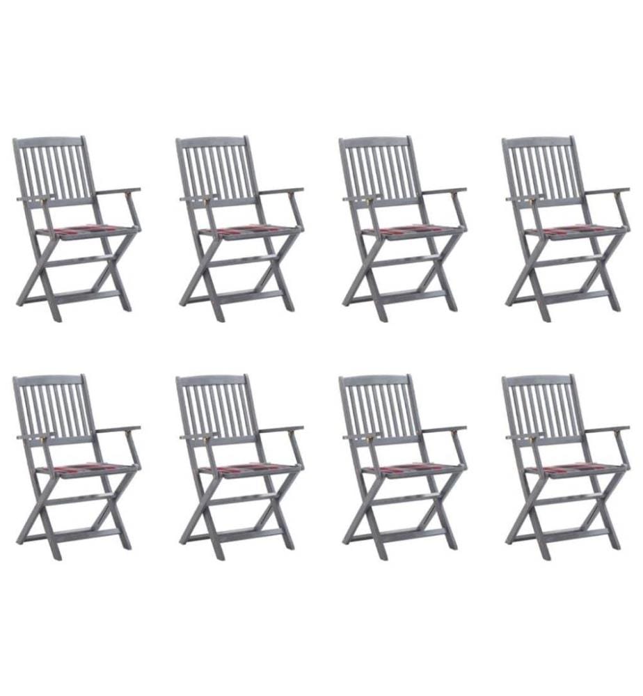 Chaises pliables d'extérieur 8 pcs avec coussins Bois d'acacia